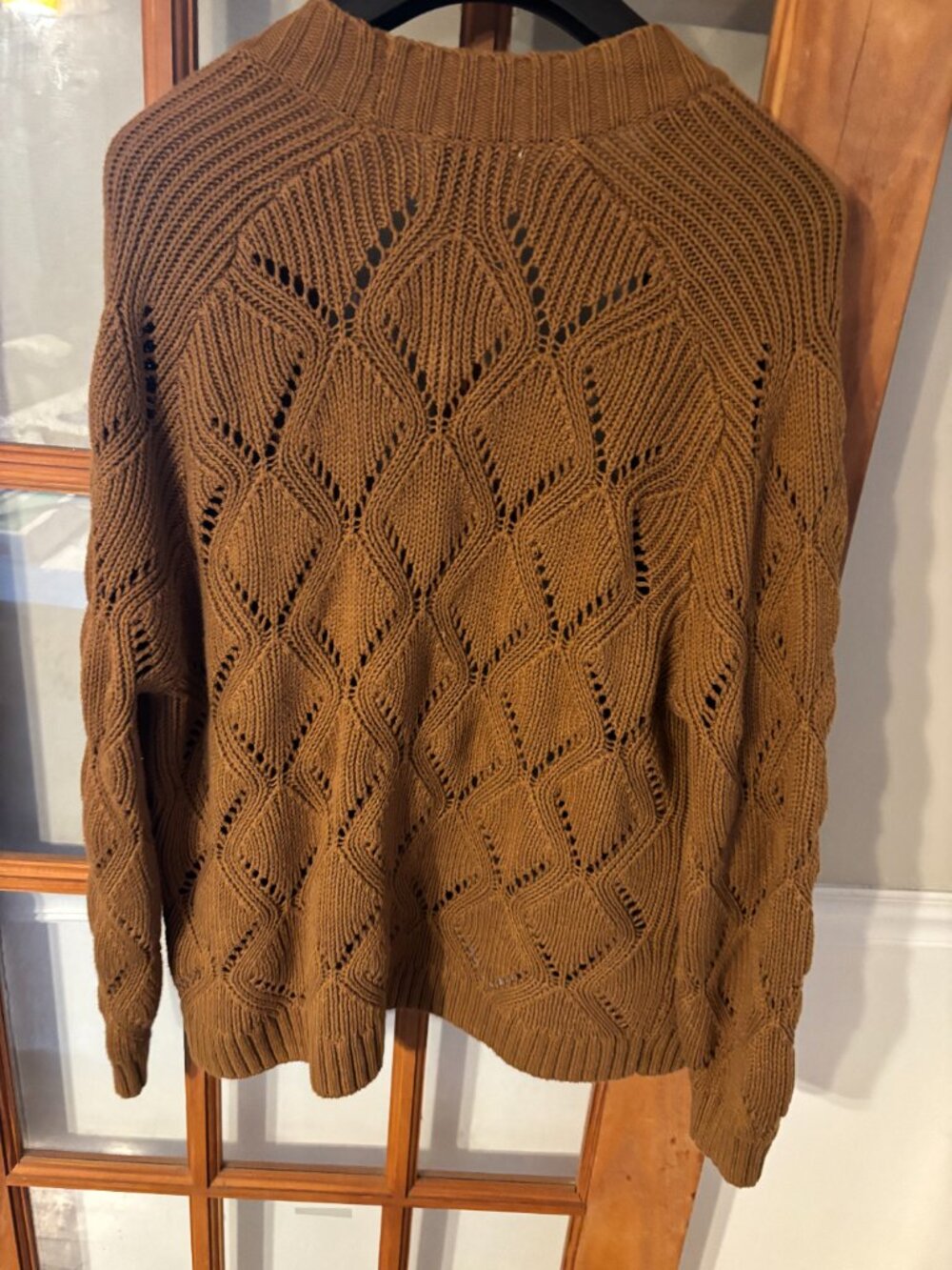 Old Navy Gold brown pointelle open-front relaxed-fit cardigan sweater SZ: L - Picture 7 of 10